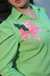 Cotton shirt with pink flower